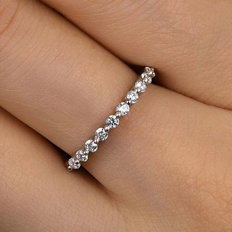 0.4Ct Half Eternity Sona Diamond Band, White or Gold Plated Sterling Silver