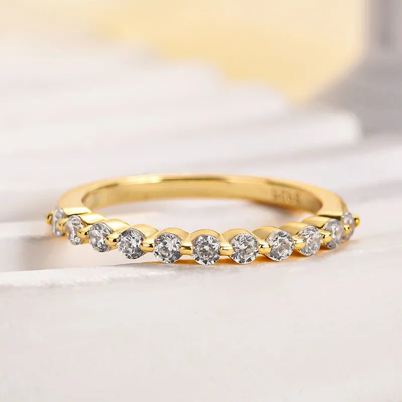 0.4Ct Half Eternity Sona Diamond Band, White or Gold Plated Sterling Silver