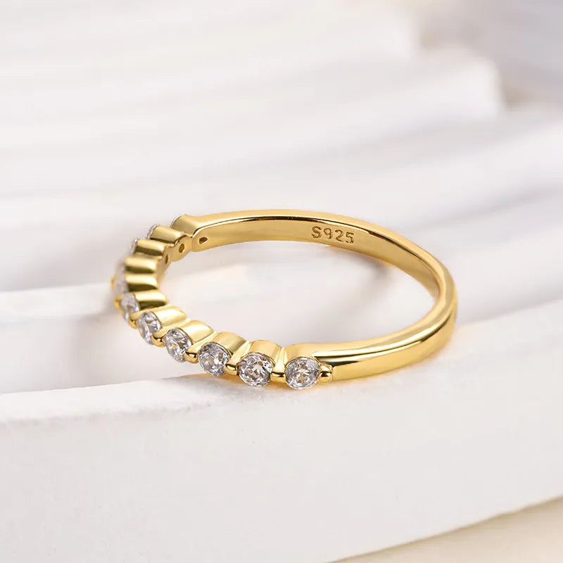 0.4Ct Half Eternity Sona Diamond Band, White or Gold Plated Sterling Silver