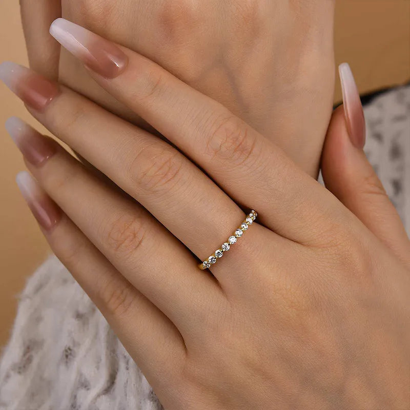 0.4Ct Half Eternity Sona Diamond Band, White or Gold Plated Sterling Silver