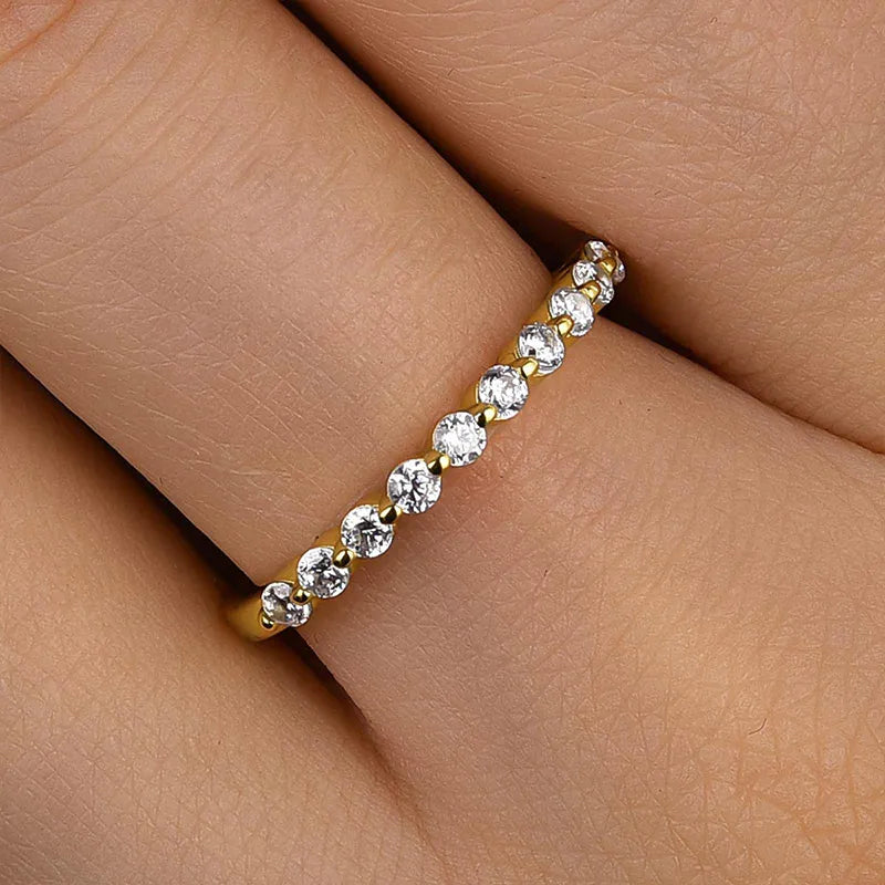 0.4Ct Half Eternity Sona Diamond Band, White or Gold Plated Sterling Silver