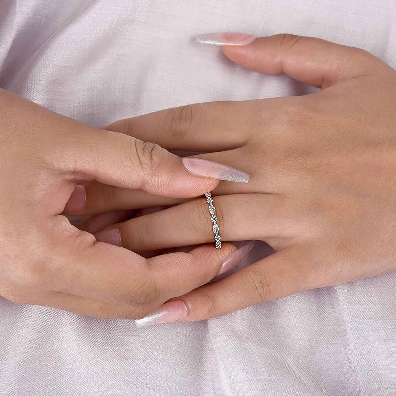 1.0 Carat Simulated Diamond Wedding Band - Marquise & Round Cut