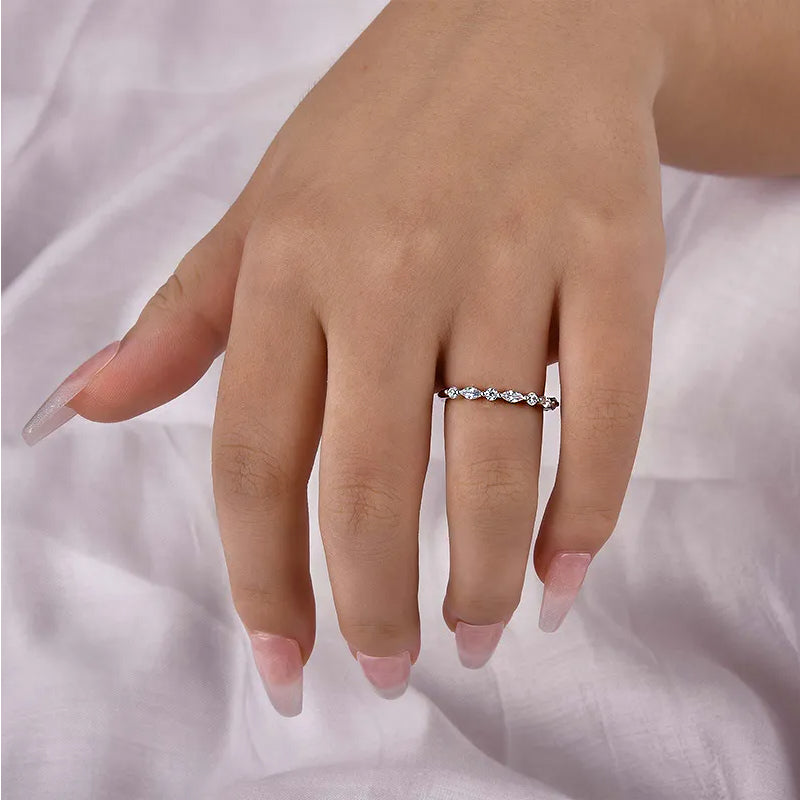 1.0 Carat Simulated Diamond Wedding Band - Marquise & Round Cut