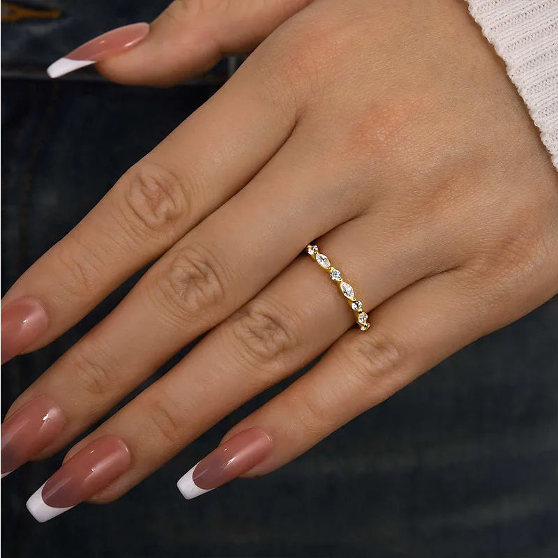 1.0 Carat Simulated Diamond Wedding Band - Marquise & Round Cut