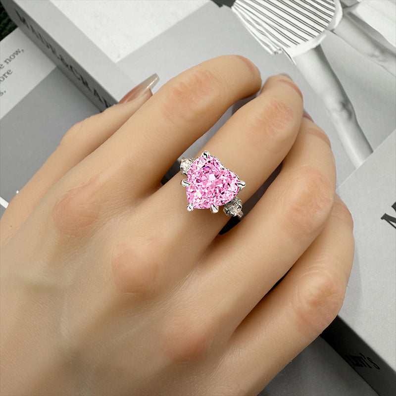 5 Carat Pink Heart-Cut Simulated Diamond Ring in Sterling Silver