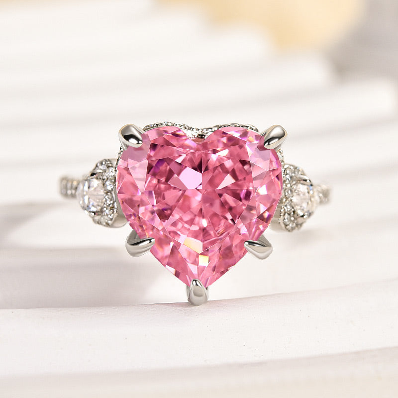 5 Carat Pink Heart-Cut Simulated Diamond Ring in Sterling Silver