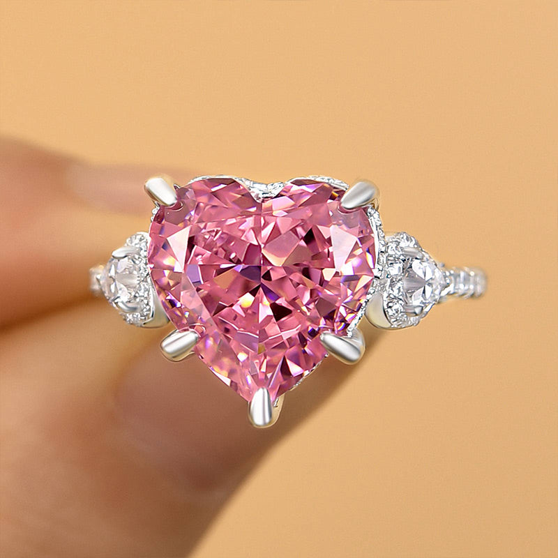 5 Carat Pink Heart-Cut Simulated Diamond Ring in Sterling Silver