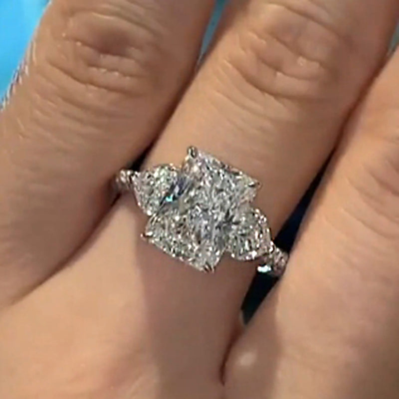 5 Carat White Radiant-Cut Simulated Diamond Ring with Heart Stones