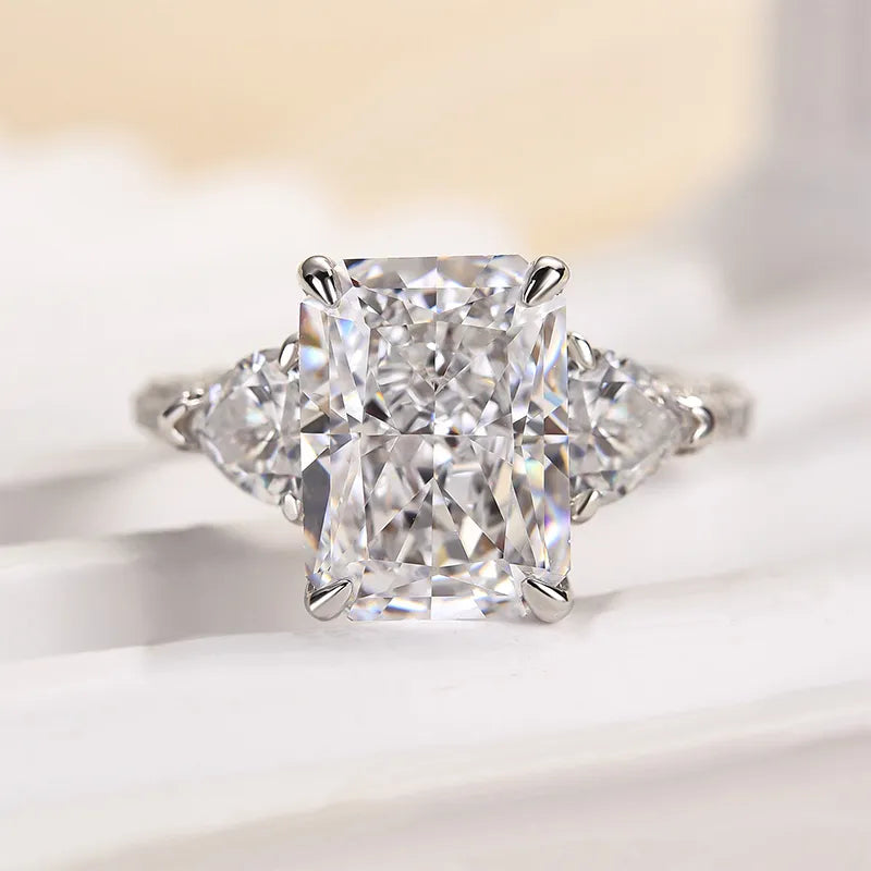 5 Carat White Radiant-Cut Simulated Diamond Ring with Heart Stones