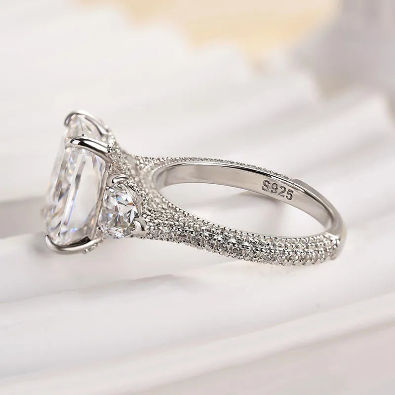 5 Carat White Radiant-Cut Simulated Diamond Ring with Heart Stones