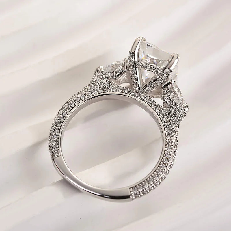 5 Carat White Radiant-Cut Simulated Diamond Ring with Heart Stones