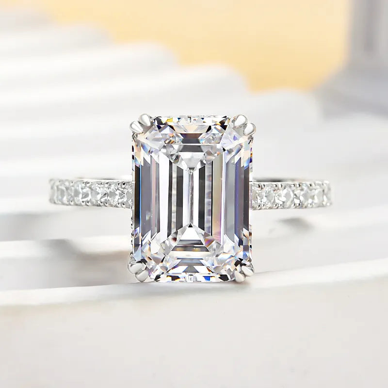 4.5 Carat Emerald-Cut Simulated Diamond Ring in Sterling Silver