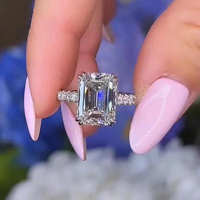 4.5 Carat Emerald-Cut Simulated Diamond Ring in Sterling Silver