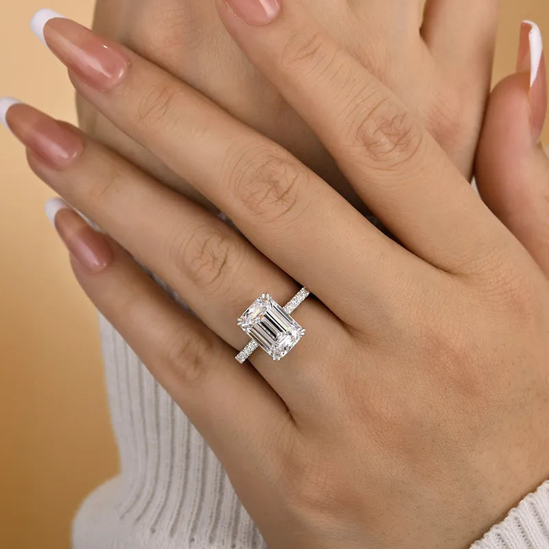 4.5 Carat Emerald-Cut Simulated Diamond Ring in Sterling Silver