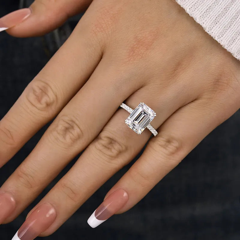 4.5 Carat Emerald-Cut Simulated Diamond Ring in Sterling Silver