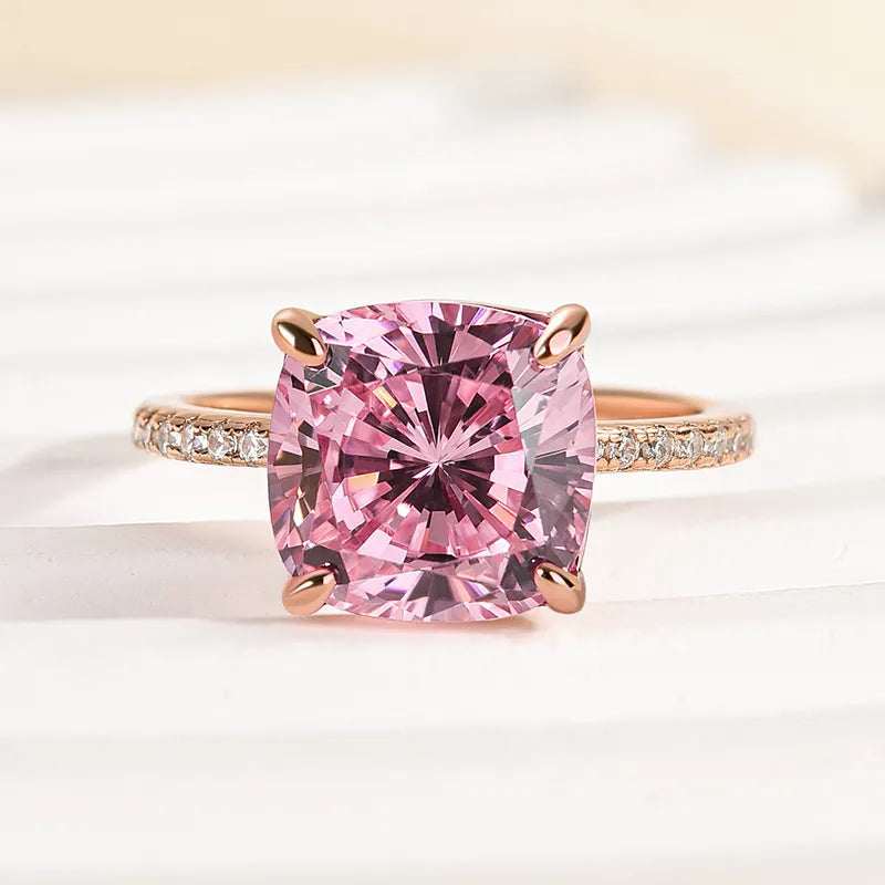 3.5Ct Pink Cushion Sona Diamond Rose Gold Double Halo Engagement Ring