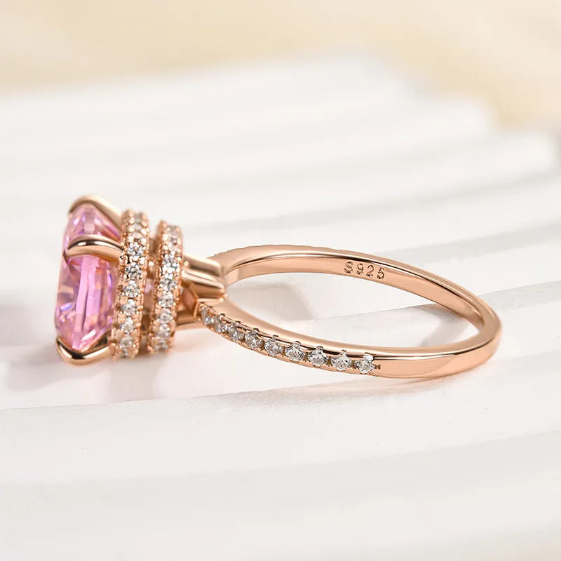 3.5Ct Pink Cushion Sona Diamond Rose Gold Double Halo Engagement Ring