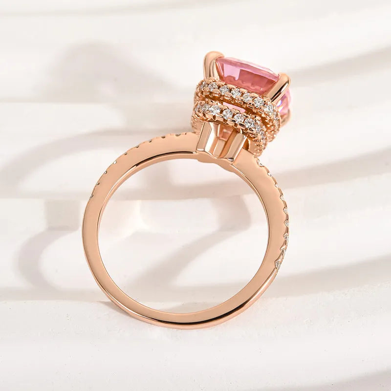 3.5Ct Pink Cushion Sona Diamond Rose Gold Double Halo Engagement Ring