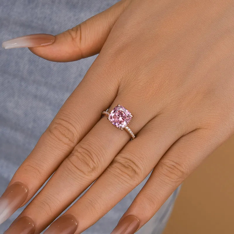 3.5Ct Pink Cushion Sona Diamond Rose Gold Double Halo Engagement Ring