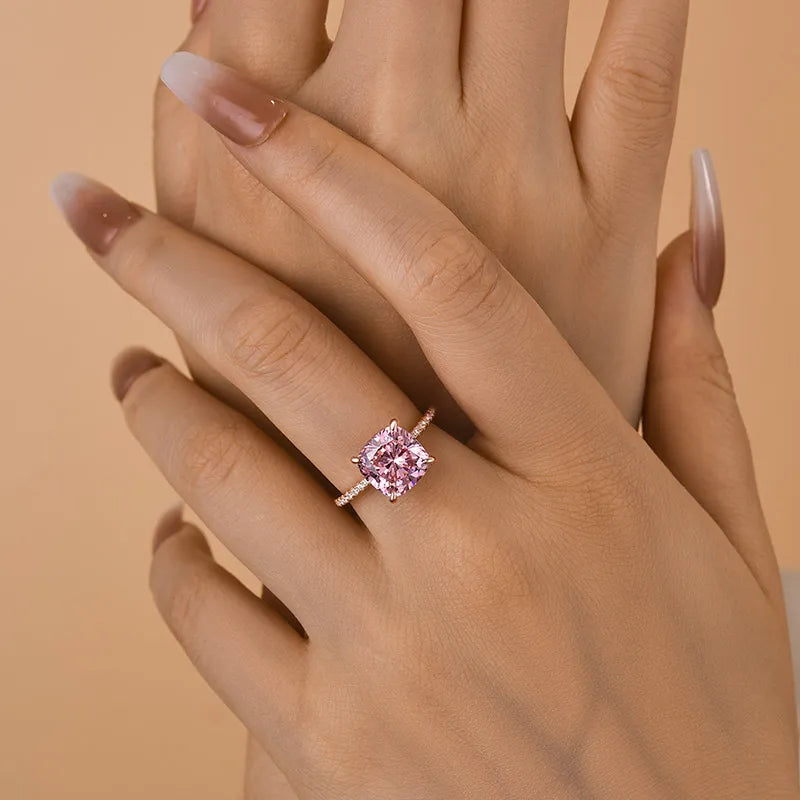 3.5Ct Pink Cushion Sona Diamond Rose Gold Double Halo Engagement Ring