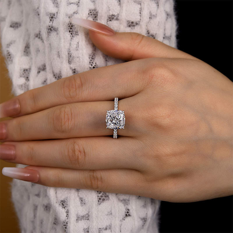 White Gold Plated Cushion Cut Simulated Diamond Double Halo Ring