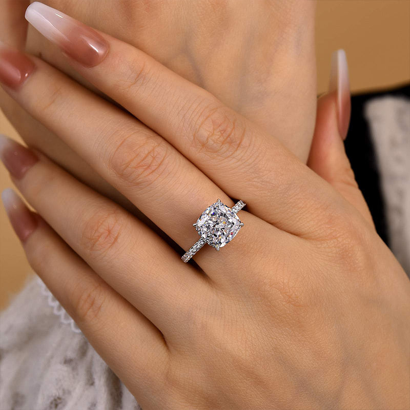 White Gold Plated Cushion Cut Simulated Diamond Double Halo Ring