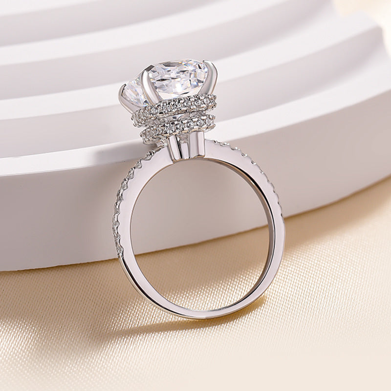White Gold Plated Cushion Cut Simulated Diamond Double Halo Ring