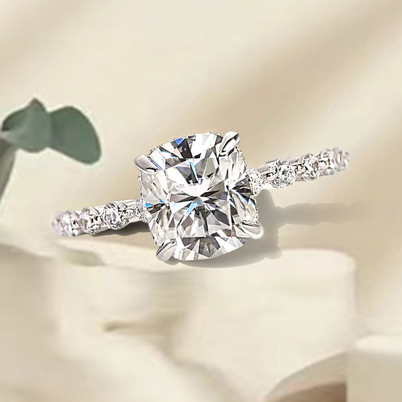2.0Ct Cushion Sona Diamond White Gold or Gold Engagement Ring