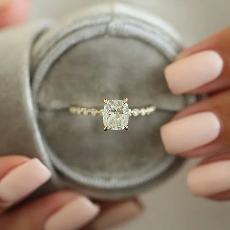 2.0Ct Cushion Sona Diamond White Gold or Gold Engagement Ring
