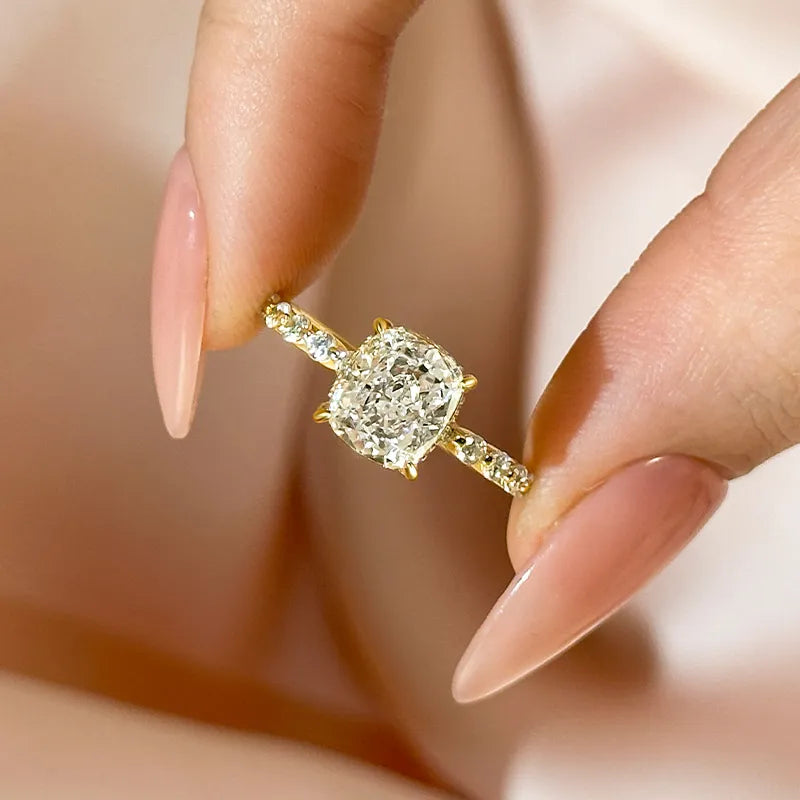 2.0Ct Cushion Sona Diamond White Gold or Gold Engagement Ring