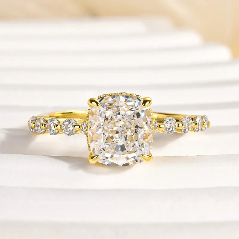2.0Ct Cushion Sona Diamond White Gold or Gold Engagement Ring