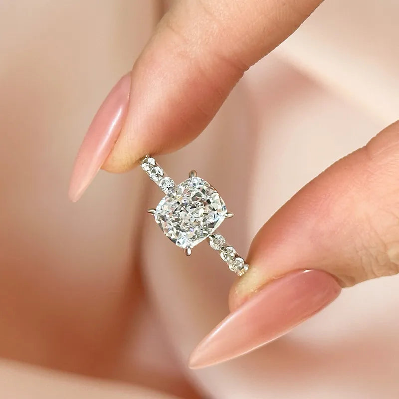2.0Ct Cushion Sona Diamond White Gold or Gold Engagement Ring
