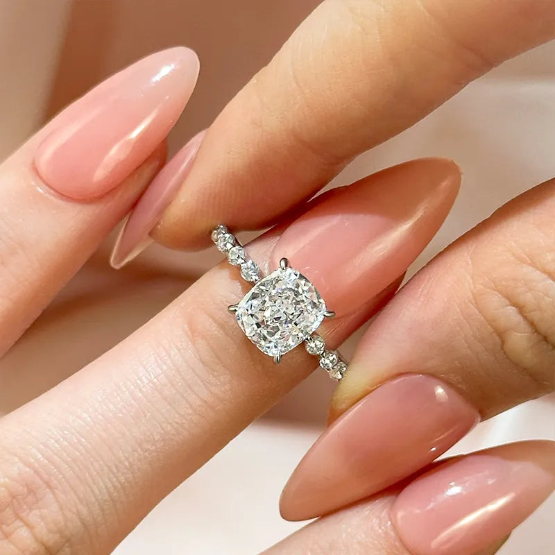 2.0Ct Cushion Sona Diamond White Gold or Gold Engagement Ring