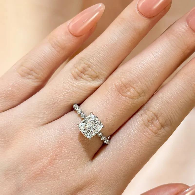 2.0Ct Cushion Sona Diamond White Gold or Gold Engagement Ring