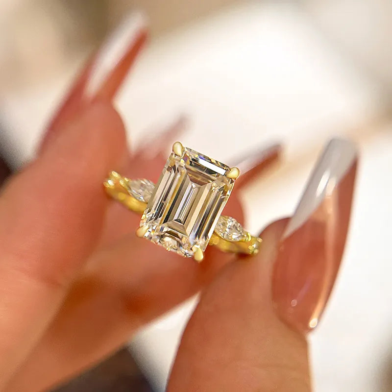 3.0Ct Emerald Sona Diamond Gold Ring with Marquise & Round Accents