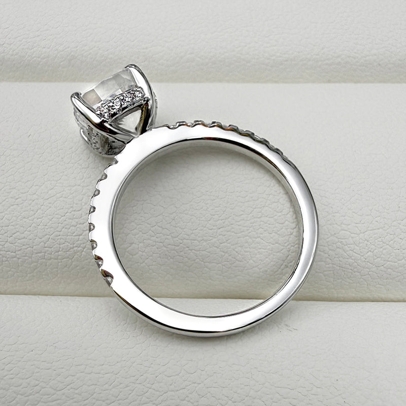 1.5ct White Gold Cushion Cut Simulated Diamond Ring with Side Stones