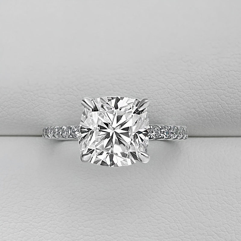 1.5ct White Gold Cushion Cut Simulated Diamond Ring with Side Stones