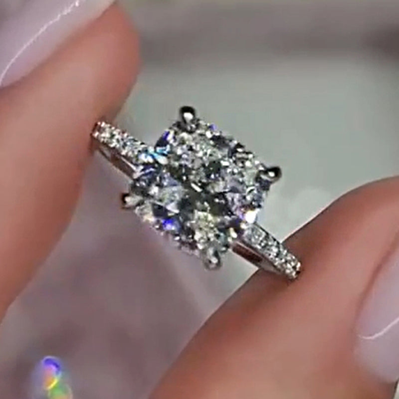 1.5ct White Gold Cushion Cut Simulated Diamond Ring with Side Stones