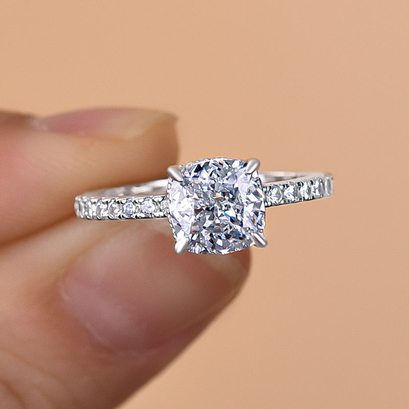 1.5ct White Gold Cushion Cut Simulated Diamond Ring with Side Stones