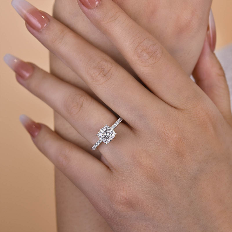 1.5ct White Gold Cushion Cut Simulated Diamond Ring with Side Stones