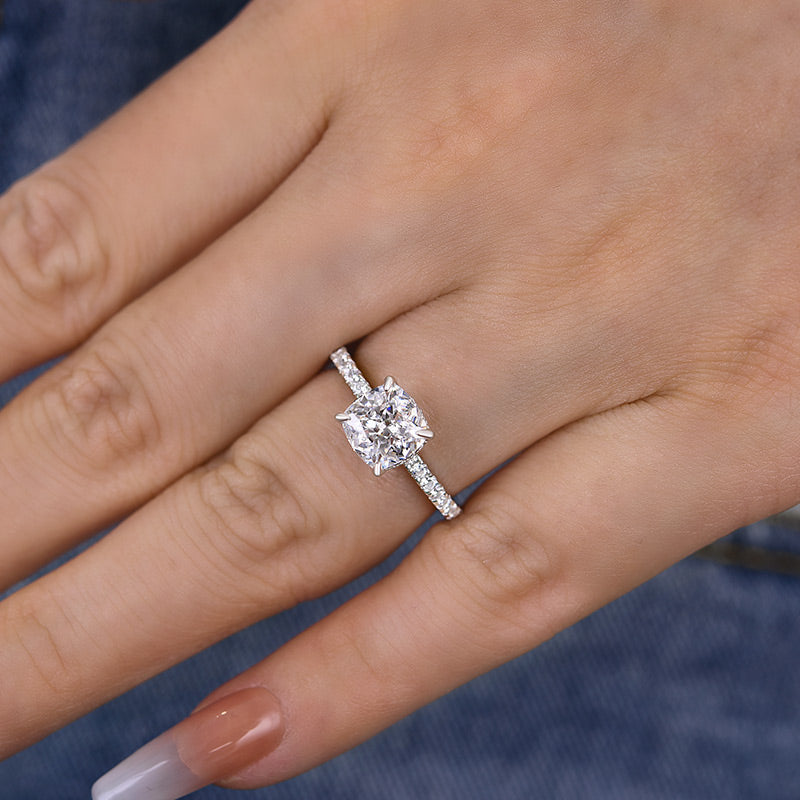 1.5ct White Gold Cushion Cut Simulated Diamond Ring with Side Stones