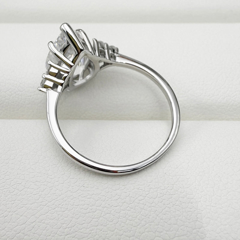 3.0ct Gold Pear Cut Simulated Diamond Ring with Side Stones