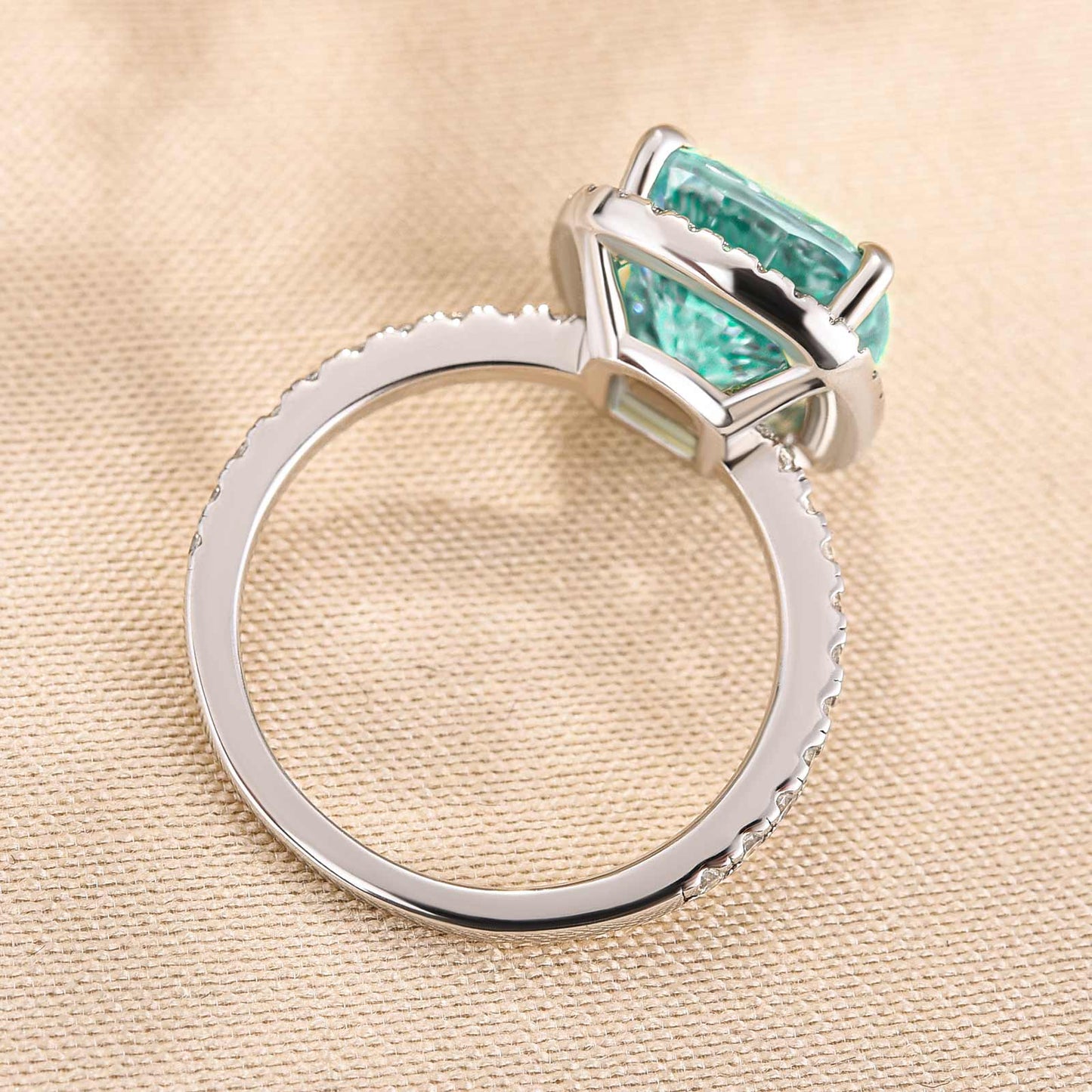 5 Carat Cyan Blue Cushion Cut Simulated Diamond Ring in White Gold