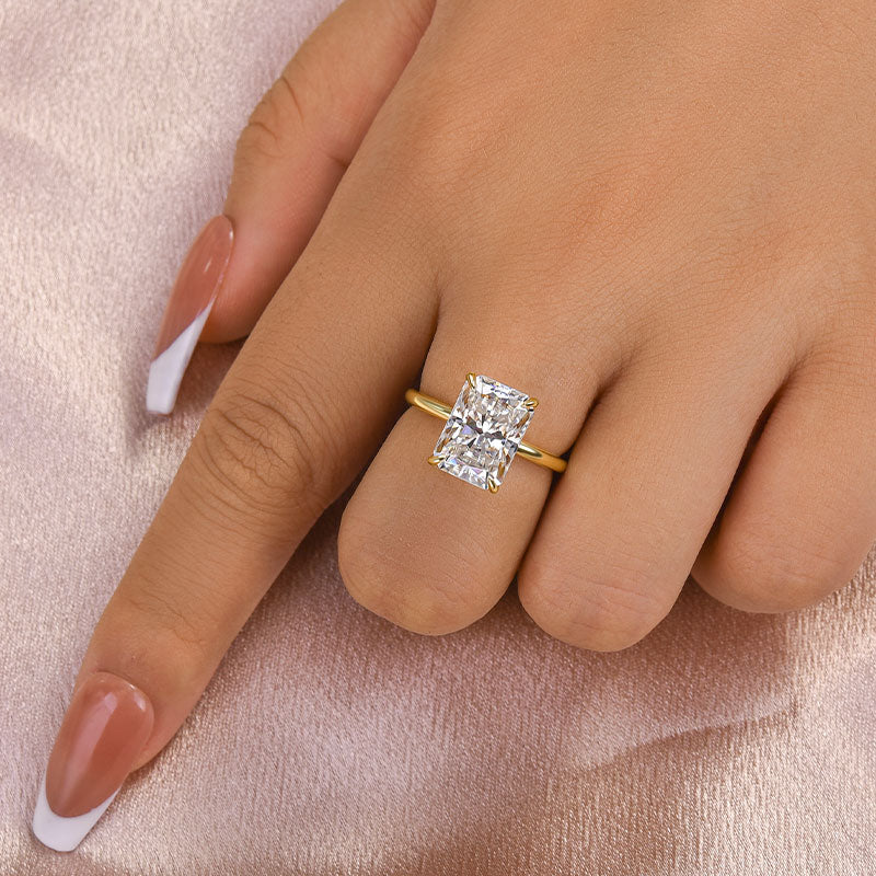 5.0ct White Gold & Gold Radiant Cut Simulated Diamond Solitaire Ring
