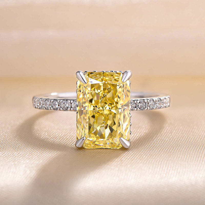 3.3ct White Gold Radiant Cut Yellow Simulated Diamond Ring