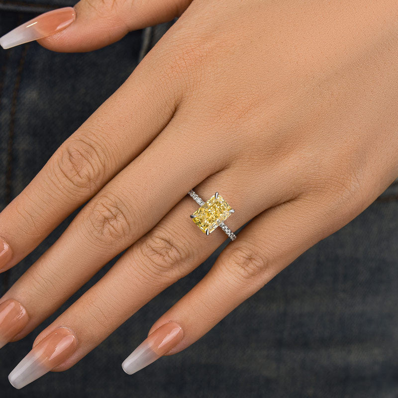 3.3ct White Gold Radiant Cut Yellow Simulated Diamond Ring
