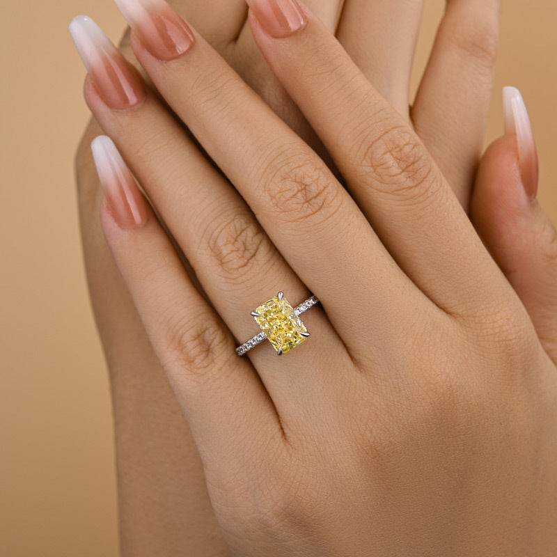 3.3ct White Gold Radiant Cut Yellow Simulated Diamond Ring