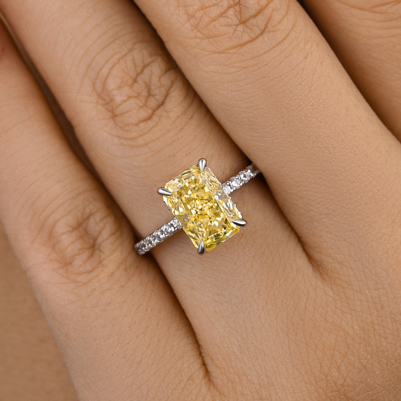 3.3ct White Gold Radiant Cut Yellow Simulated Diamond Ring