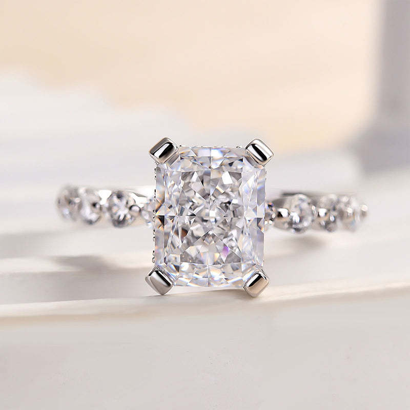 4.0ct White Gold Vintage Crushed Ice Radiant Cut Engagement Ring