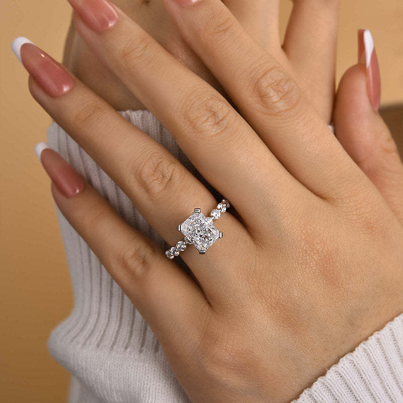 4.0ct White Gold Vintage Crushed Ice Radiant Cut Engagement Ring